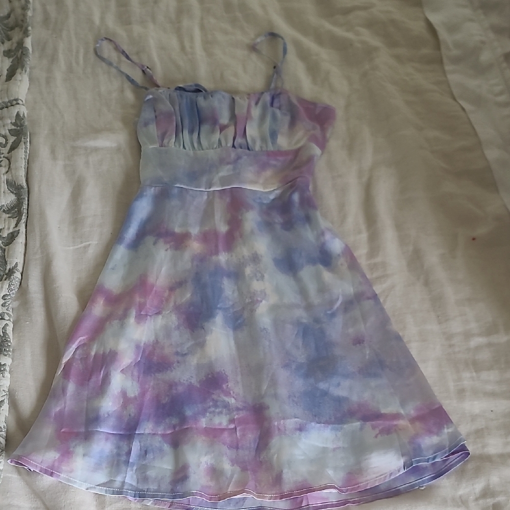 Tie-Dye Spaghetti Strap Double Tie Back Dress